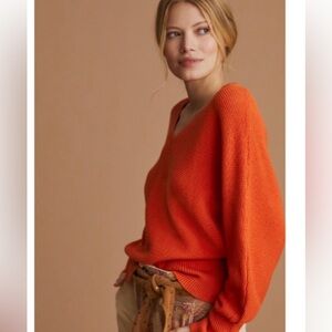 Anthropologie Slouchy v neck pullover orange XSP